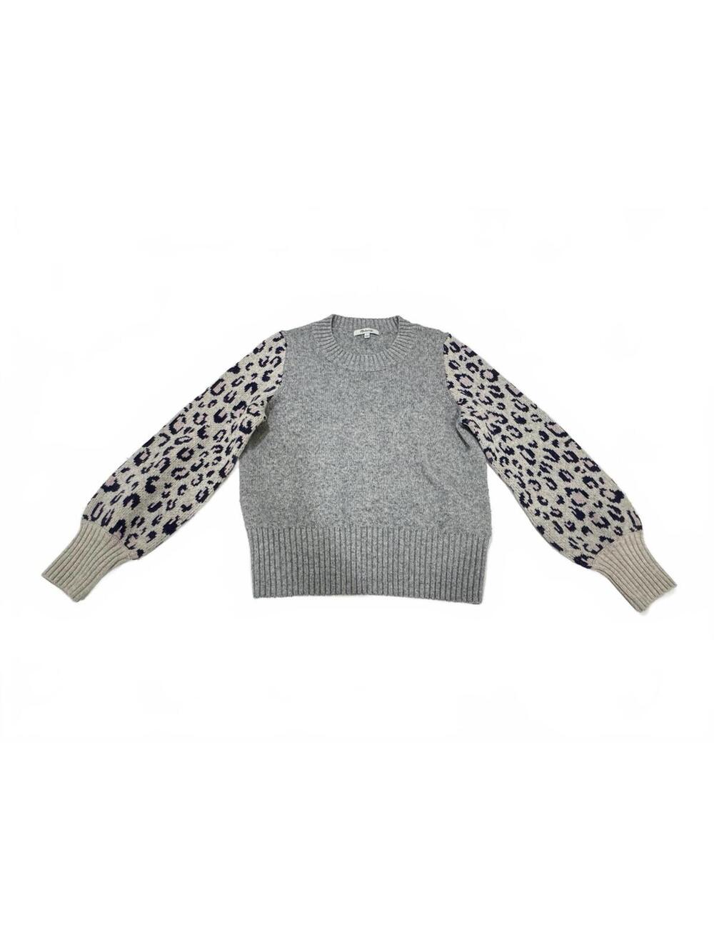 Madewell Gray Tensley Leopard Print Balloon Sleeve Pullover Sweater- Size Small - Picture 4 of 9